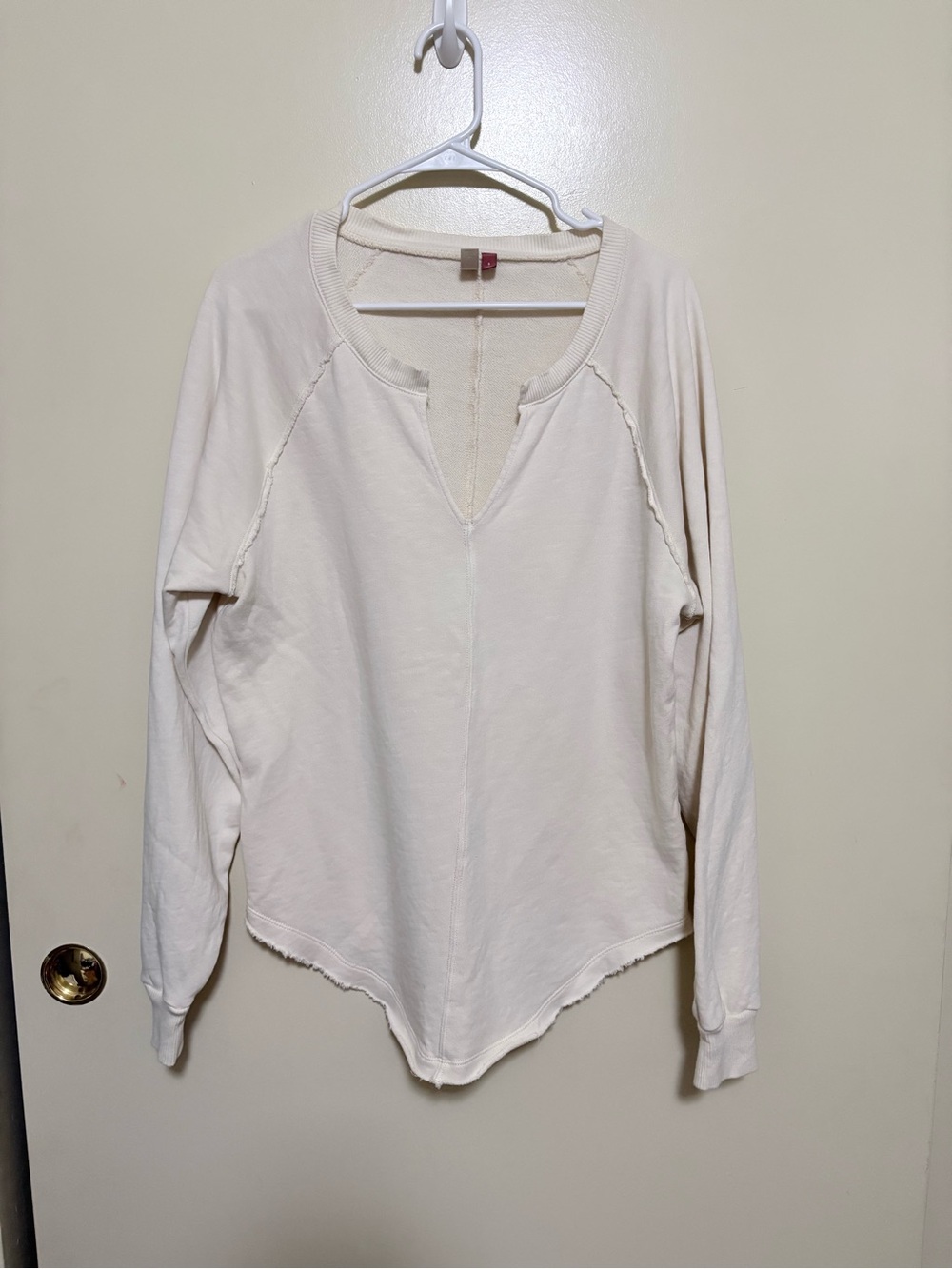 Pilcro Anthropologie Cream V-Notch Long-Sleeve Sweatshirt